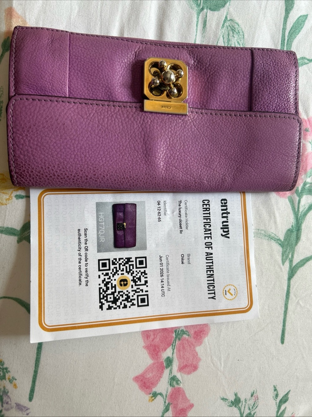 Chloe Purple Leather Wallet with Gold Flower Clasp